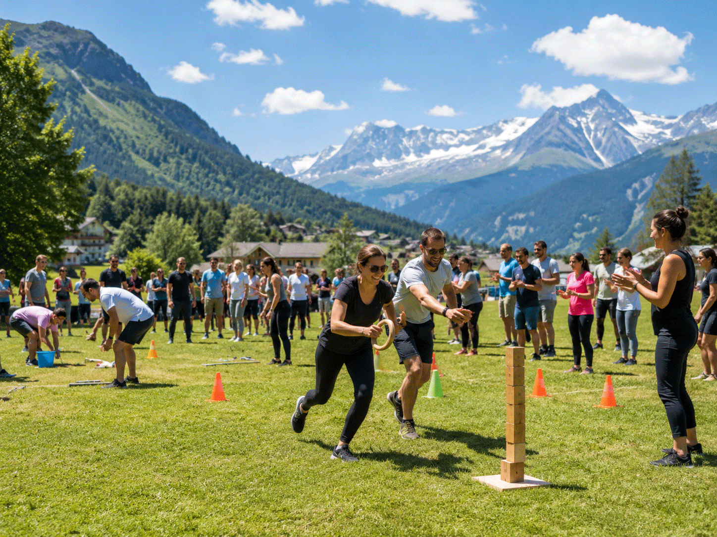 Participants lors d'un challenge montagnard été en pleine nature alpine