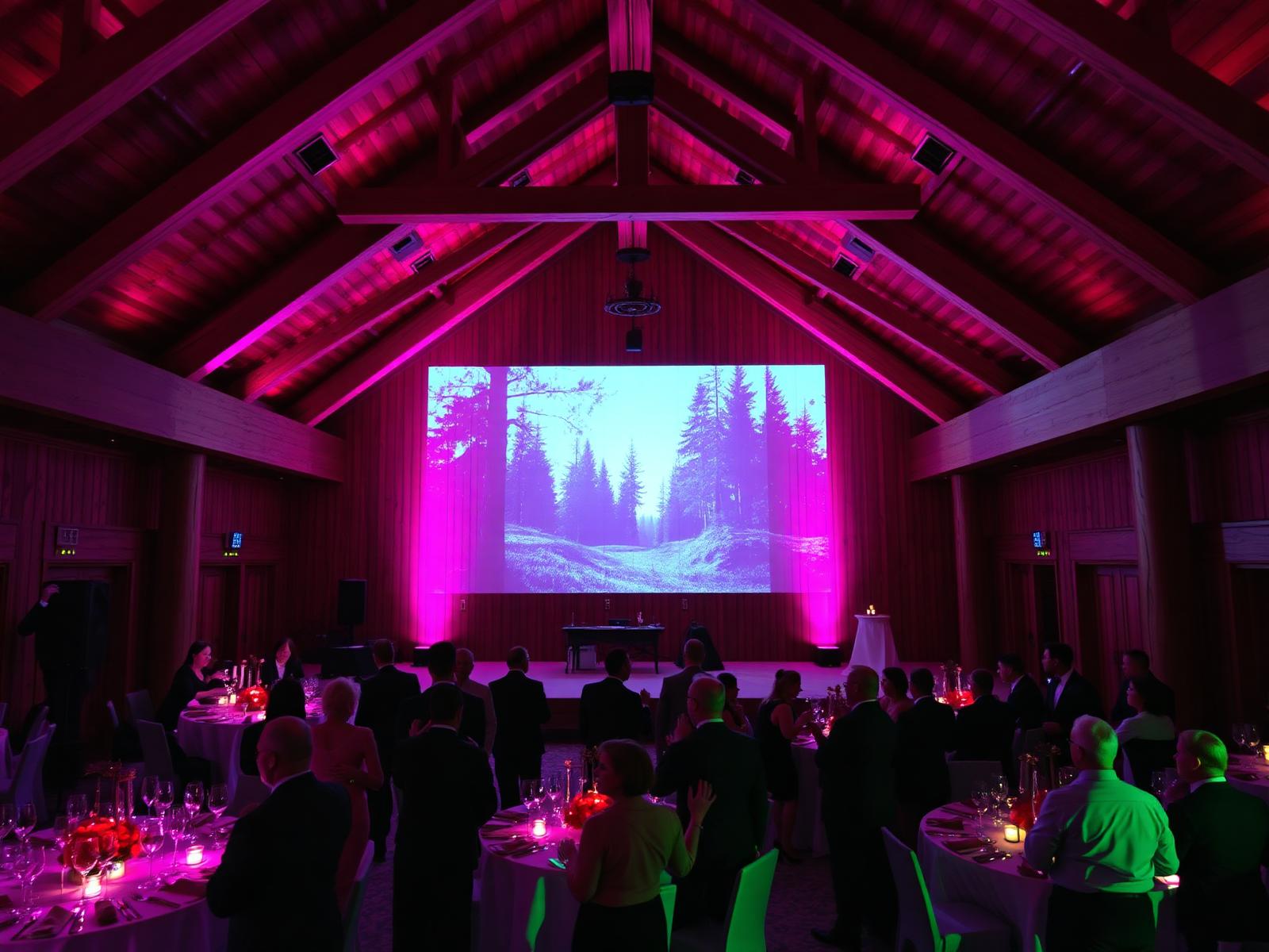 Mise en lumière et projection lors d'une célébration d'entreprise en montagne